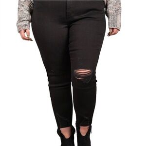 NWT KanCan Shelton High Rise Skinny Frayed Hem Ripped Knee Jeans Black 3XL 20